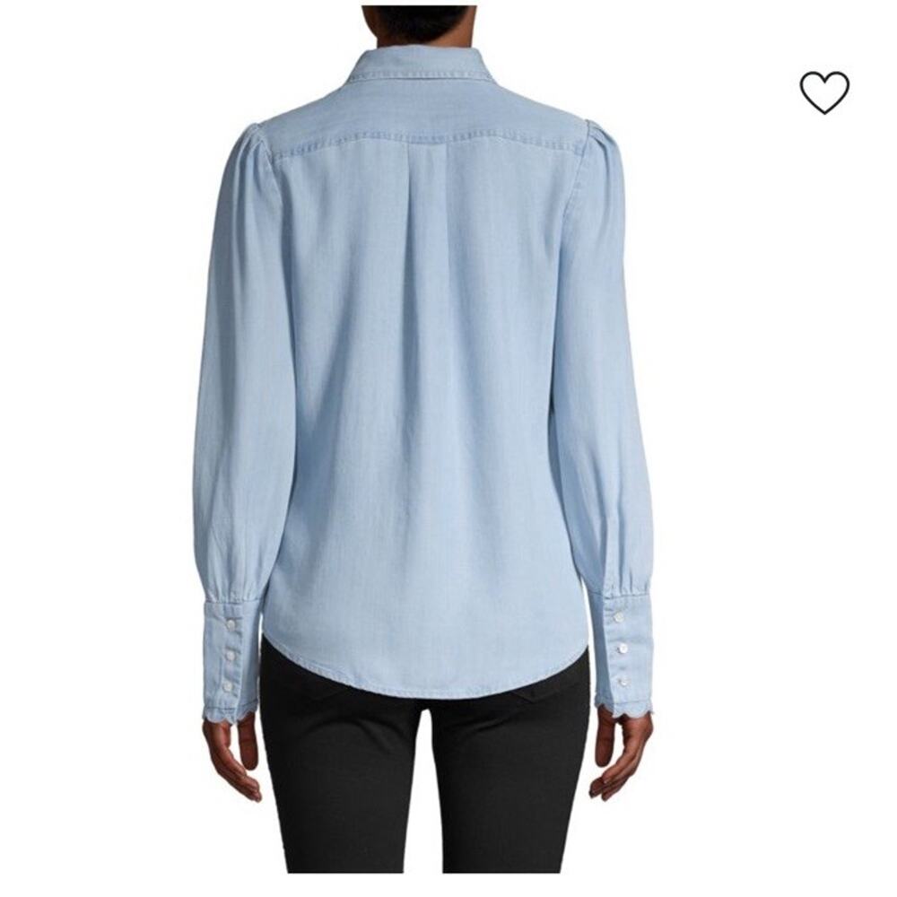 Frame Soft Chambray Tencel Button Down Scallop Long Sleeve Blouse Sz S $245 - Picture 2 of 9